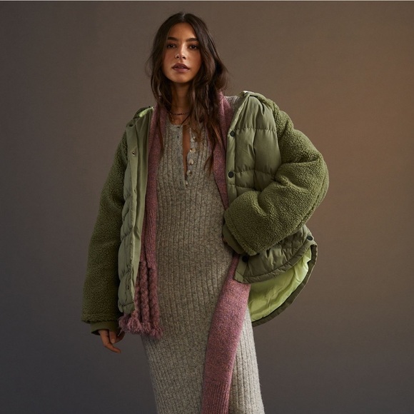 Anthropologie Pilcro NWT Szs XS, SM, L & XL green puffer jacket w/fleece sleeves - Picture 10 of 16